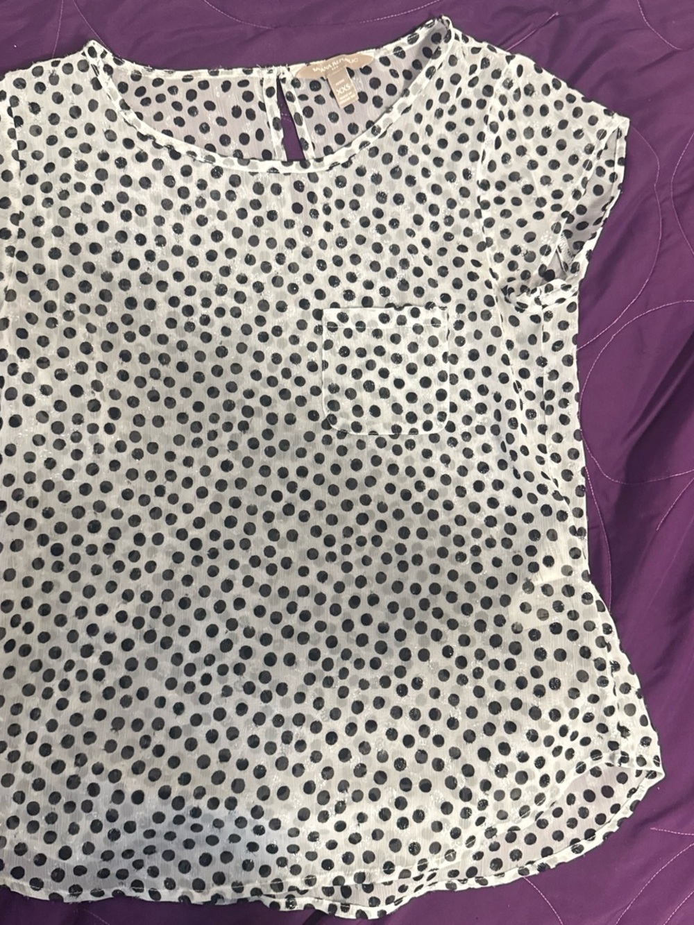 Banana Republic Sheer White Black Polka Dot Cap Sleeve Blouse with Pocket